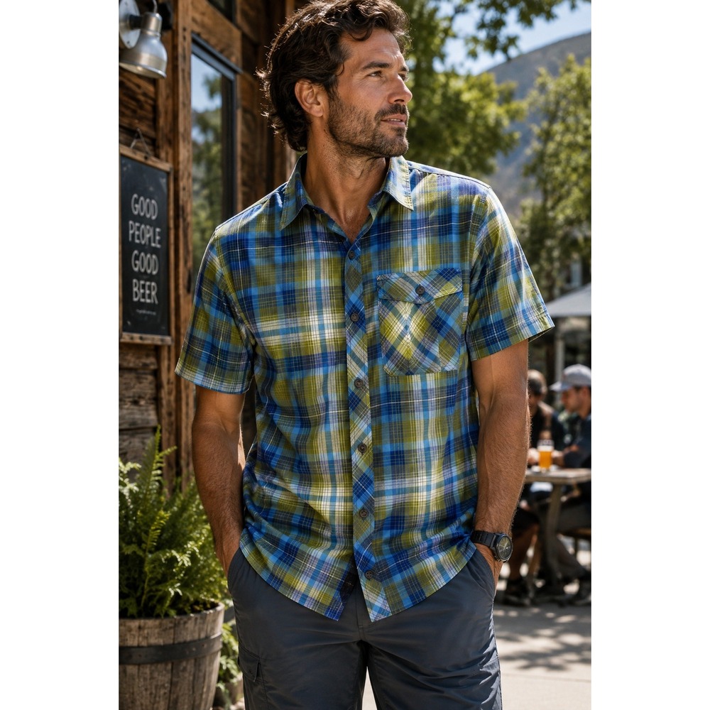 Outdoor Research Jinx Shirt Cotton Stretch Plaid Hiking Outdoor short sleeve M